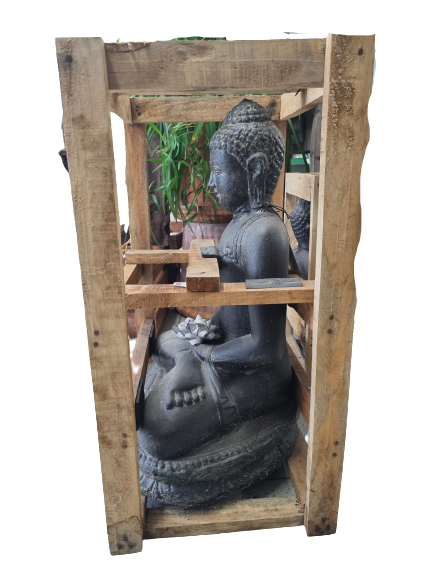 Sitzender Buddha, Indien, Steinguss 42 x 30 x 60 cm